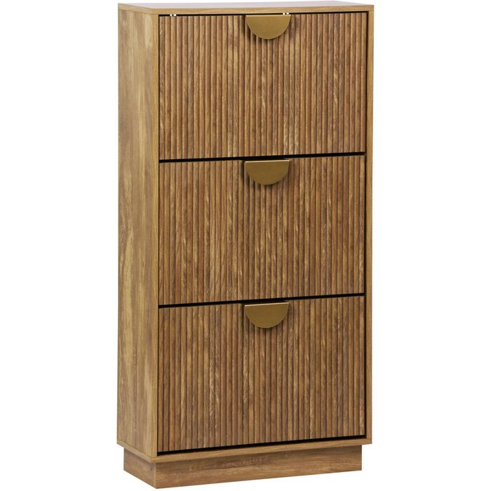 Mueble zapatero con efecto ranurado, 3 cajones efecto madera miel - 60x25x121 cm