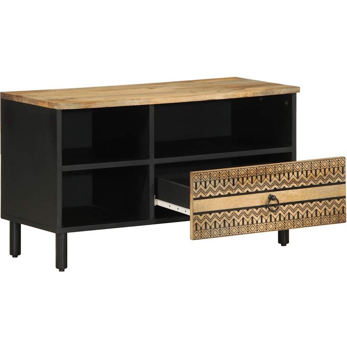 Mueble de tv madera maciza de mango rugosa negro 80x33,5x46 cm