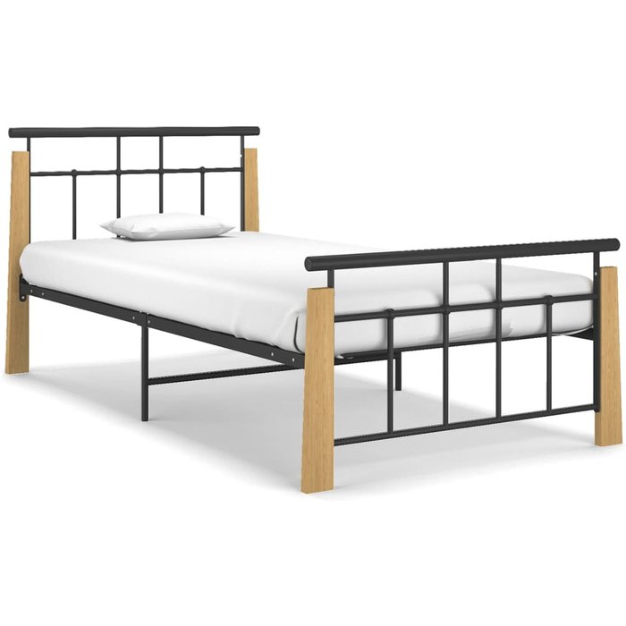 Estructura de cama sin colchón metal madera de roble 90x200 cm