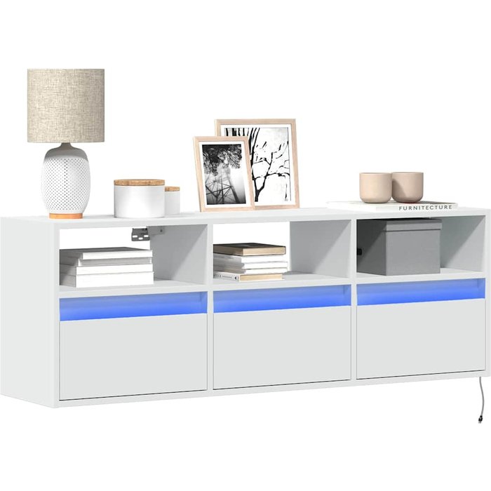 Mueble de tv de pared con luces led blancas, 130x31x45 cm