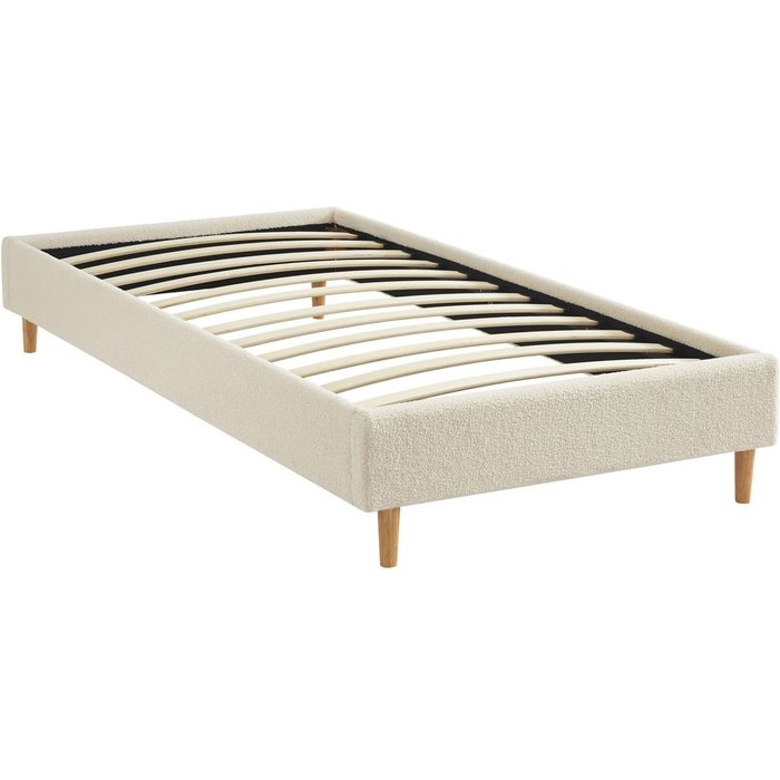Cama con somier, acabado borreguito , milton, blanco, 203x96.5x30 cm