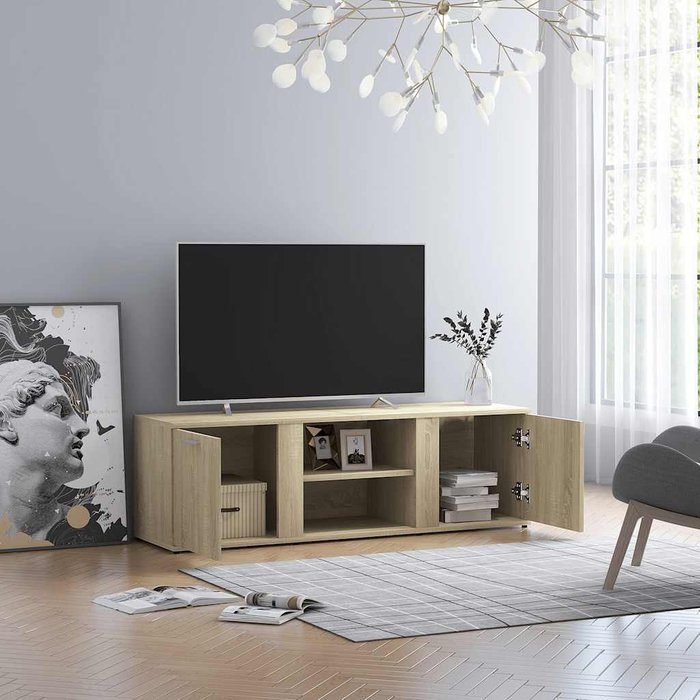 Mueble de tv madera contrachapada color roble 120x34x37 cm