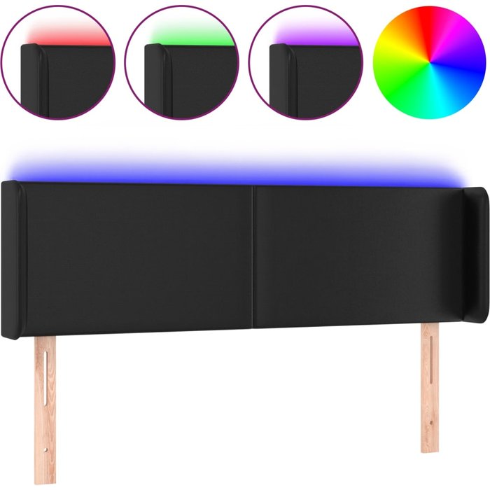 Cabecero con led cuero sintético negro 147x16x78/88 cm - comfortxl