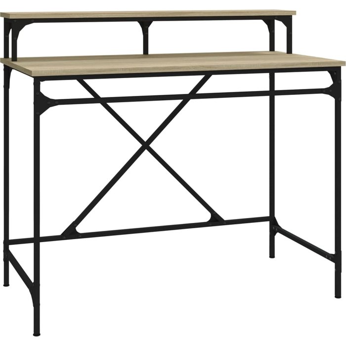 Escritorio de hierro y madera contrachapada sonoma 100x50x90 cm - comfortxl