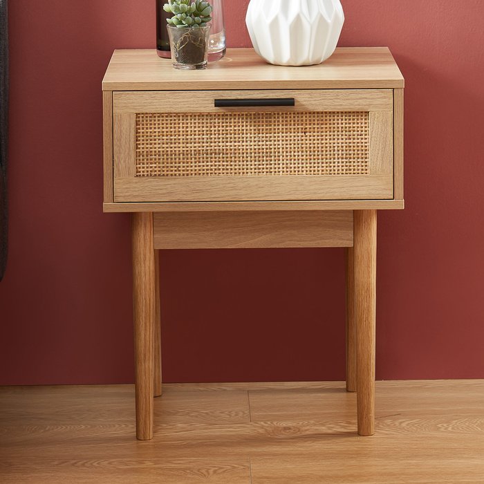 Mesita de noche baita amana ratán natural cajón espacioso