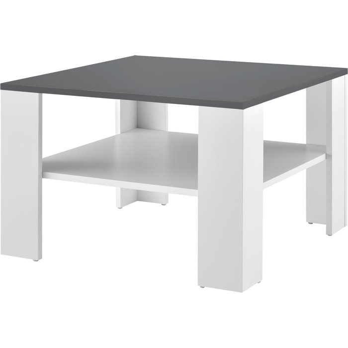 Mesa de centro salón 60 x 60 x 40 cm blanco y gris oscuro 03_0008433