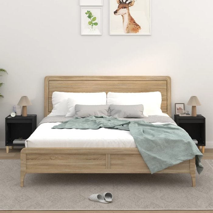 Pack de 2 mesitas de noche,mesilla de noche negro 40x35x50 cm cfw10812