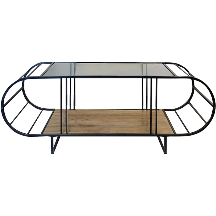 Mesa de centro con sobre de vidrio y metal l145 cm - windy