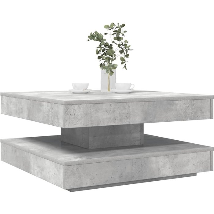 Mesa de centro giratoria 360 grados gris hormigón 70x70x34,5 cm