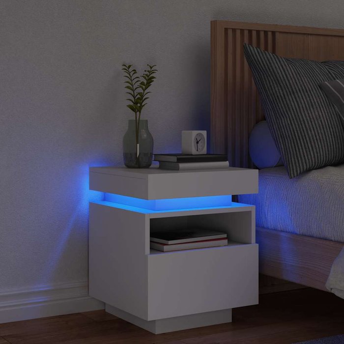 Mesita de noche con luces led blanco 40x39x48,5 cm