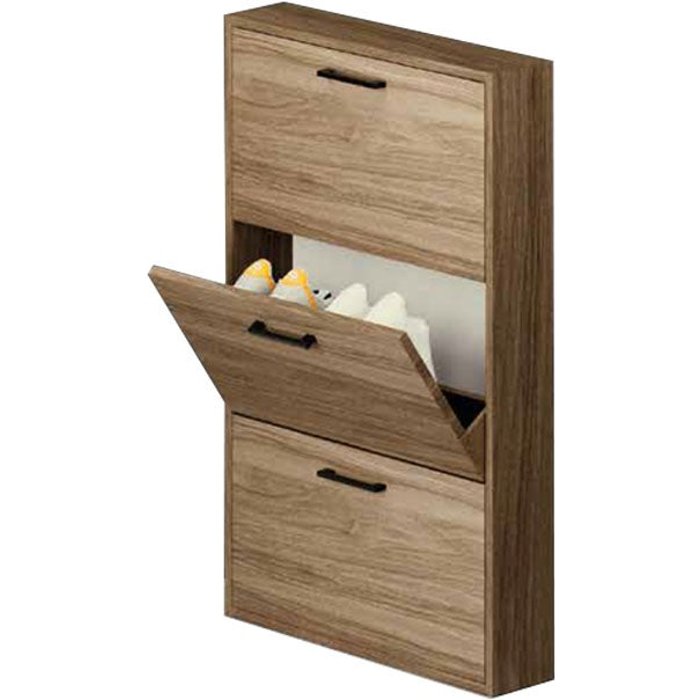 Zapatero slim de madera nobilitada 3 ribalte noce natural 108x65x15