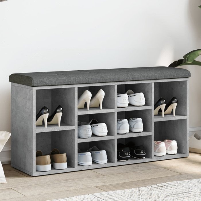 Banco zapatero gris cemento 102x32x50 cm madera contrachapada
