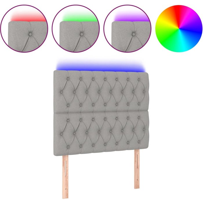 Cabecero cama - mueble cabecero con luces led tela gris claro 90x7x118/128 cm