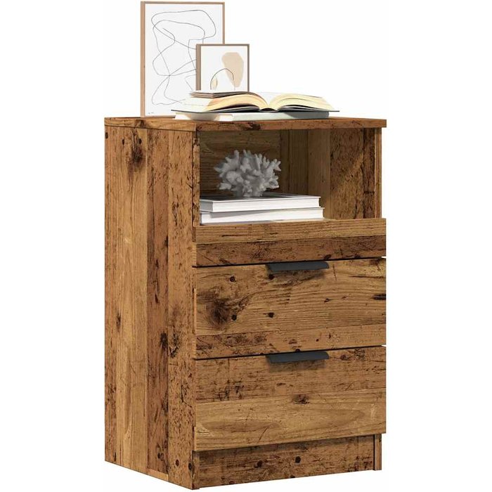 Mesita de noche, madera envejecida, 40x36x65 cm, madera de ingeniería.