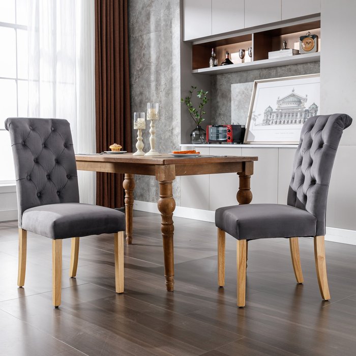 Juego de 2 sillas de terciopelo con patas de roble - gris