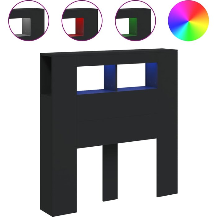 Cabecero con led madera de ingeniería negro 100x18,5x103,5 cm - comfortxl