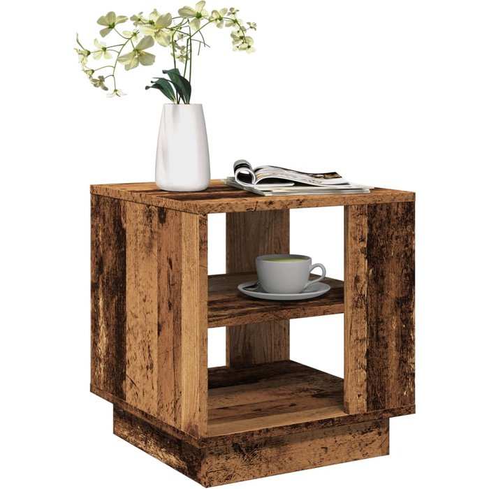 Mesa de centro de madera envejecida, 40x40x43 cm, madera de ingeniería.