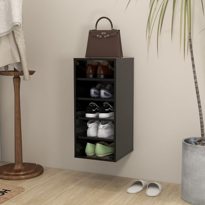 Mueble zapatero de madera contrachapada negro 31,5x35x70 cm - comfortxl