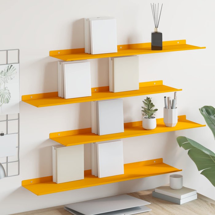 Estante flotante, 4 unidades, amarillo mostaza, 80 x 18 x 2,5 cm, acero