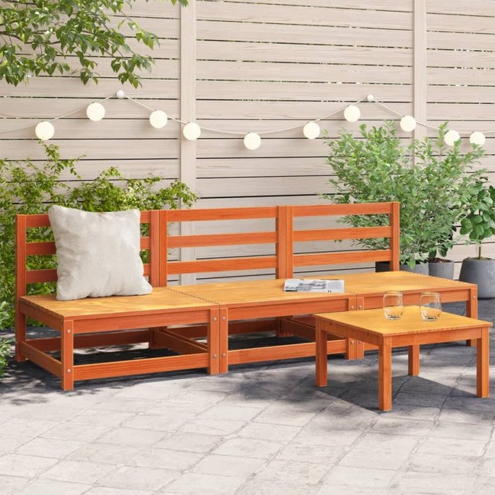 Vidaxl sofás jardín sin reposabrazos 3 uds madera marrón 70x70x67 cm
