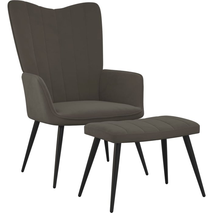 Sillón de relax con taburete terciopelo gris oscuro cfw629817