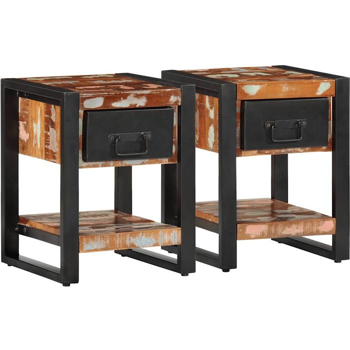 Mesitas de noche 2 unidades multicolor madera maciza rugosa mango