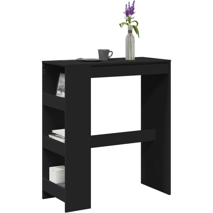 Mesa de bar con estantes de madera contrachapada negra