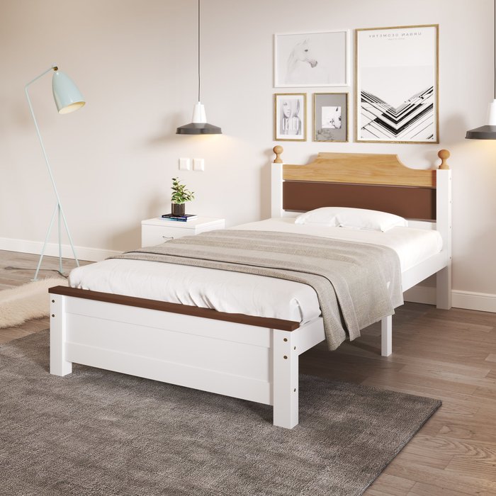 Cama individual estructura de madera 90x200cm - marrón