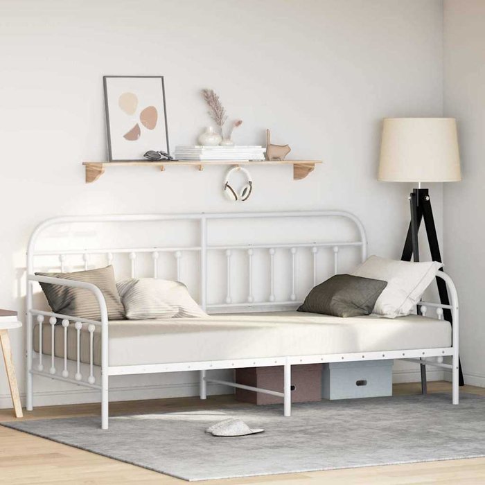 Estructura de cama de día con cabecera blanco 90 x 200 cm acero