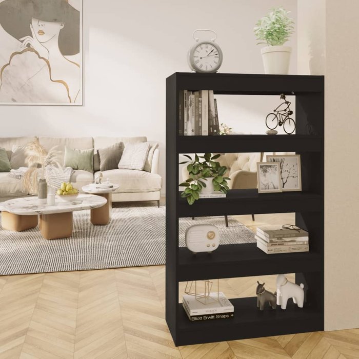 Librería/separador de ambientes aglomerado negro 80x30x135 cm