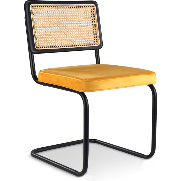 Silla de comedor - tapizado en terciopelo - madera y ratán - new edition - nema