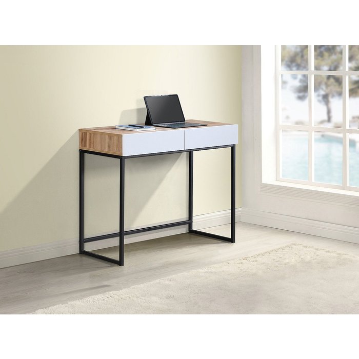 Escritorio consola con 2 cajones - blanco y natural - cevania