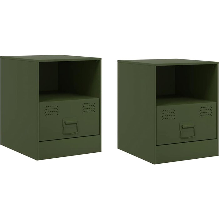 Mesitas de noche 2 unidades acero verde oliva 34,5x39x44 cm - comfortxl