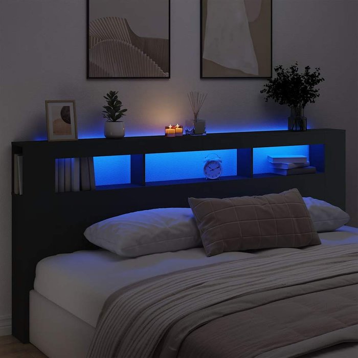 Maison exclusive - cabecero con led madera de ingeniería negro 220x18,5x103,5 cm