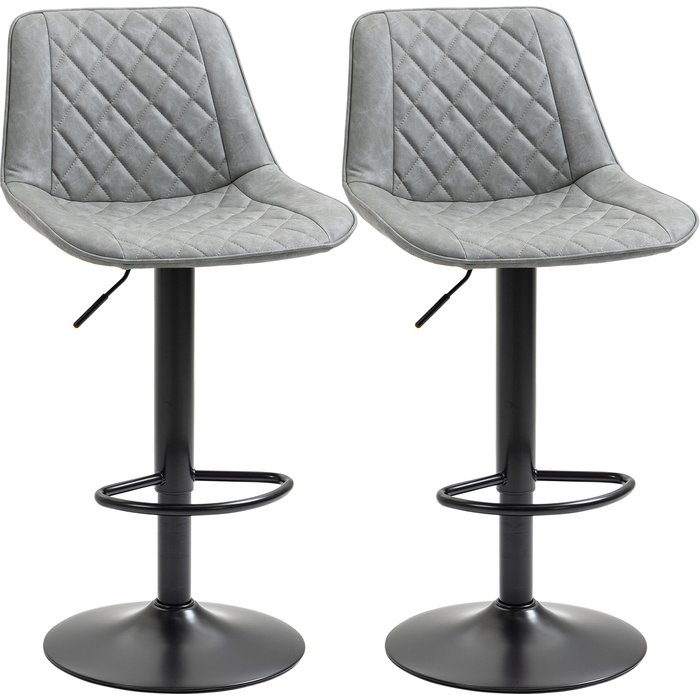 Conjunto 2 taburetes bar tapizados pu gris altura ajustable giratorio 360° 120kg