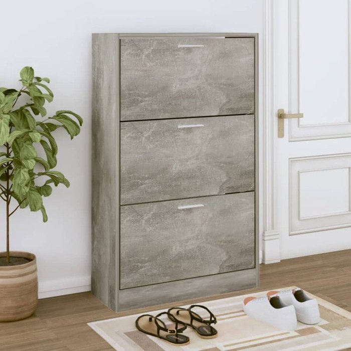 Vidaxl mueble zapatero madera contrachapada gris hormigón 63x24x103 cm