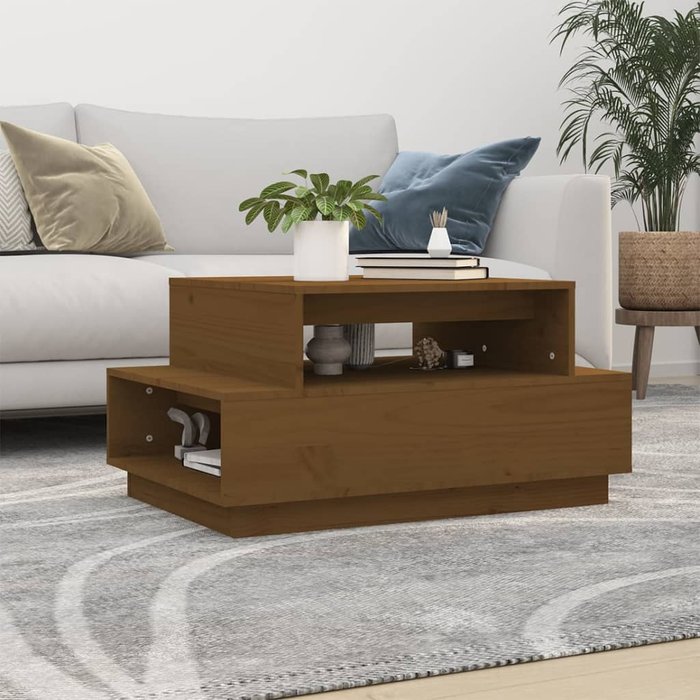 Mesa de centro marrón miel 80x55x40,5 cm madera maciza de pino