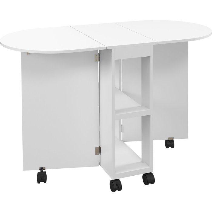 Mesa de cocina plegable con ruedas y estantes - blanca 120x60x77cm - carga 80kg