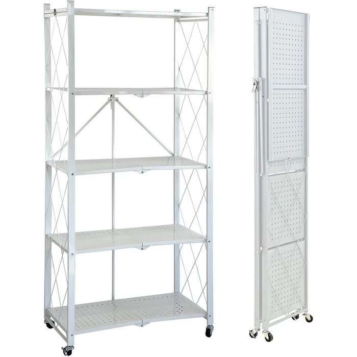 Estantería plegable de metal blanco con 5 estantes