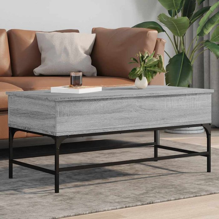 Mesa de centro sonoma gris, 100x50x45 cm, madera de ingeniería y metal.