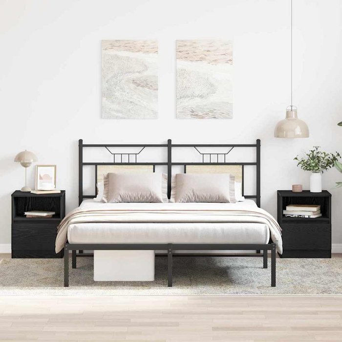 Mesita de noche con cajón, 2 piezas, roble negro, 40 x 40 x 50 cm