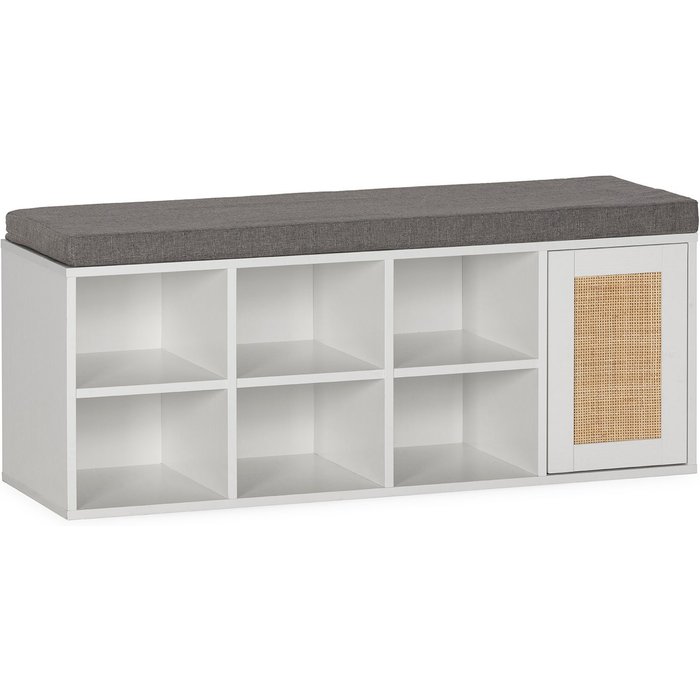 Banco zapatero rafael color blanco 6 huecos y 1 puerta