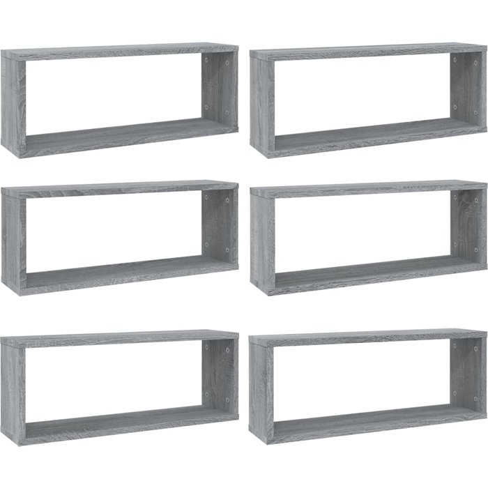 Estantes cúbicos de pared 6 uds madera gris sonoma 60x15x23 cm - comfortxl