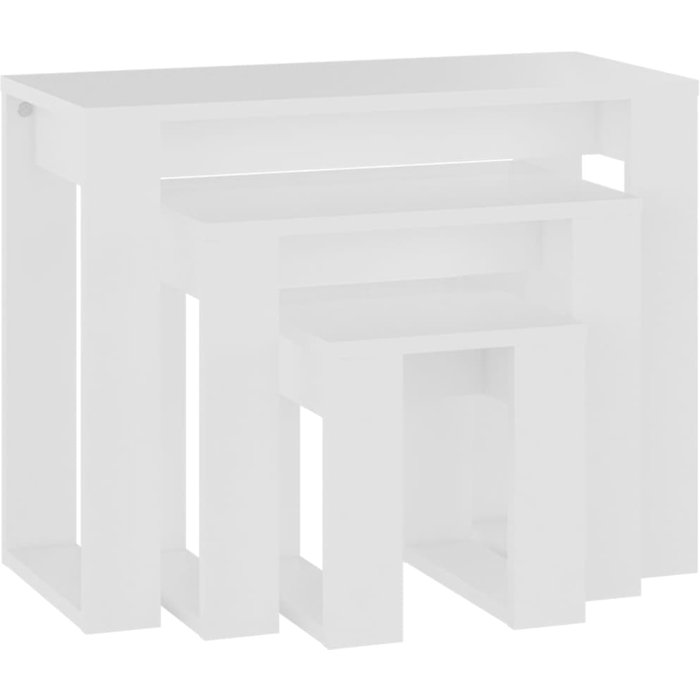 Juego de 3 mesas auxiliares nido en madera de ingeniería blanca dec032696