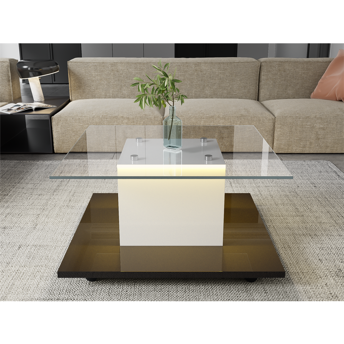 Mesa de centro moderna con ruedas giratorias - con led - blanco y negro