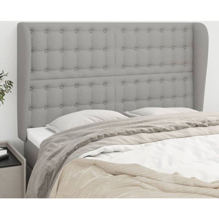 Cabecero con orejas de tela gris claro 147x23x118/128 cm