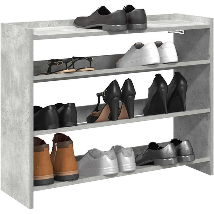 Zapatero gris hormigón de 80x25x62 cm, fabricado en madera de ingeniería.