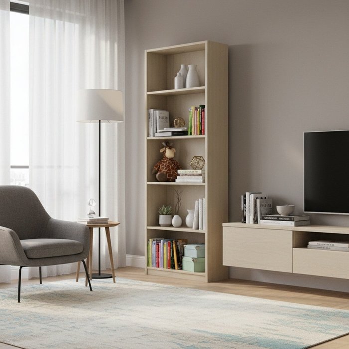 Librería europa de 6 estantes, 57×25×186 cm, acabado olmo moderno – ctf