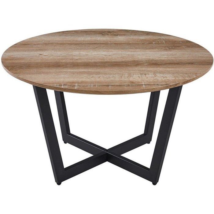 Mesa baja redonda carmin – roble envejecido y metal negro – estilo rústico