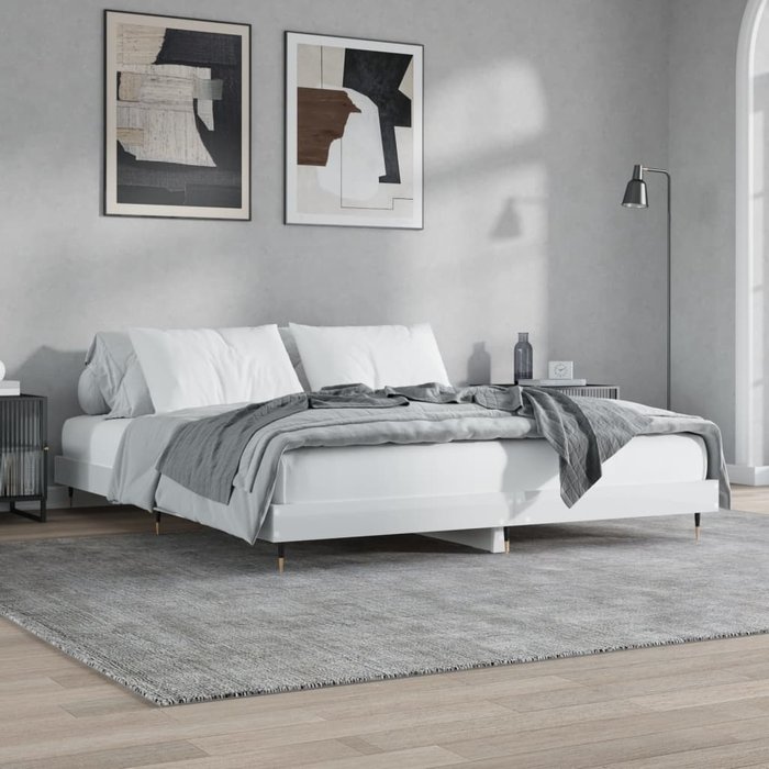 Vidaxl estructura de cama madera de ingeniería blanco brillo 180x200cm